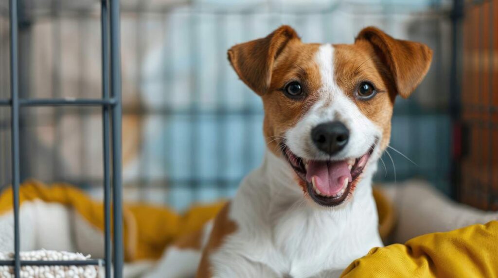 Staff supervise dogs playing calmly in a clean indoor daycare room with secure gates and resting areas.