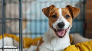 Staff supervise dogs playing calmly in a clean indoor daycare room with secure gates and resting areas.