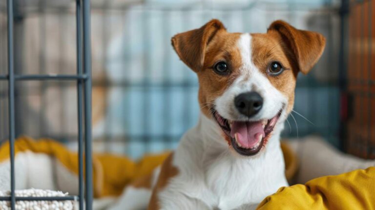 Staff supervise dogs playing calmly in a clean indoor daycare room with secure gates and resting areas.